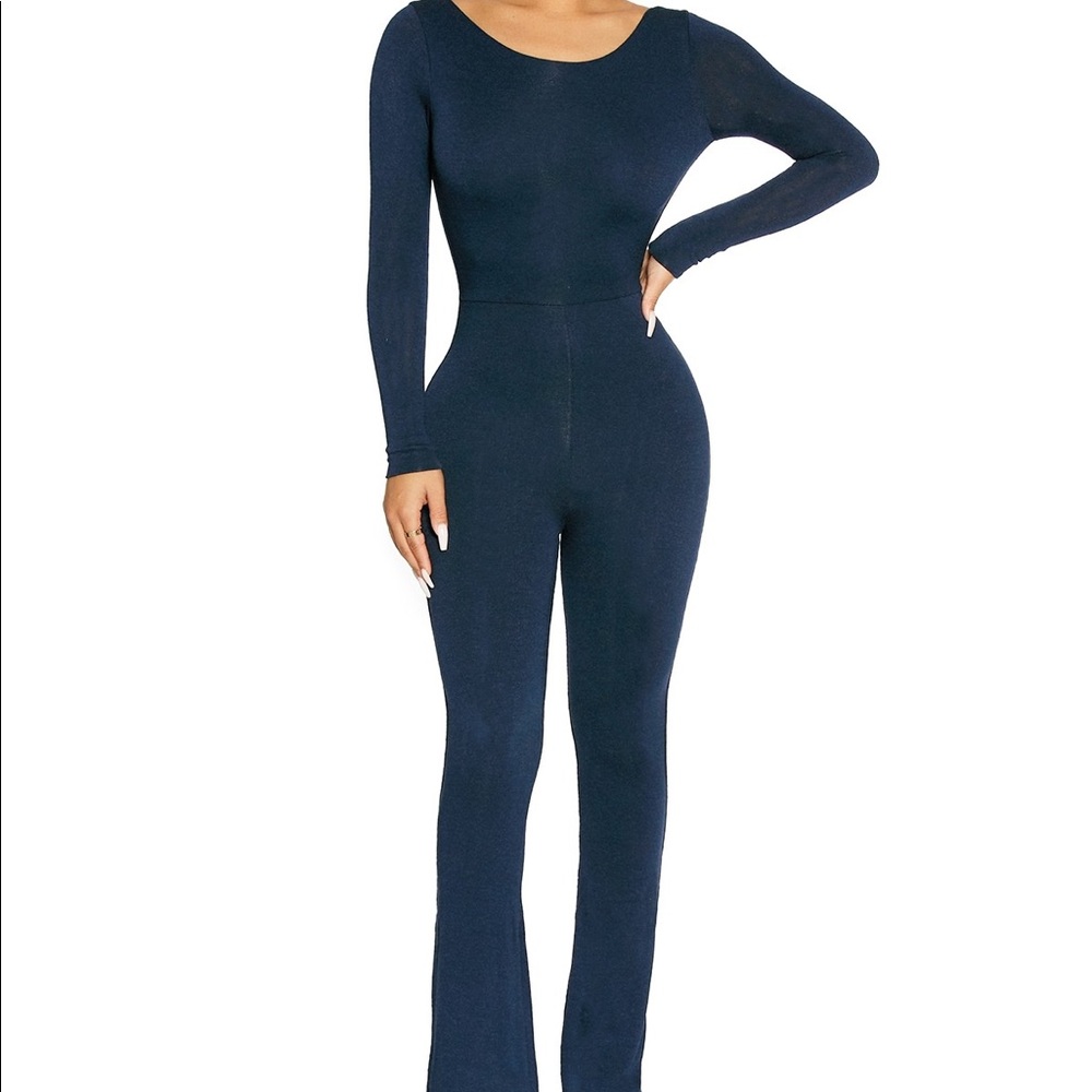 NWT Size Small Naked Wardrobe I PLAY FLARE JUMPSUIT in Navy